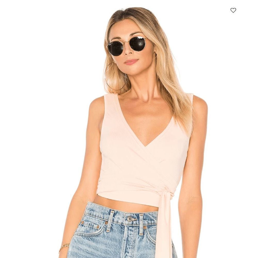 Privacy Please Ribbed Wrap Top in Peach Pink Size S